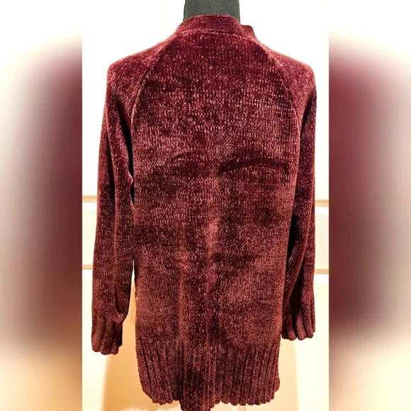 LOFT Cardigan Soft Chenille Sz Small Cranberry Color - Picture 5 of 9